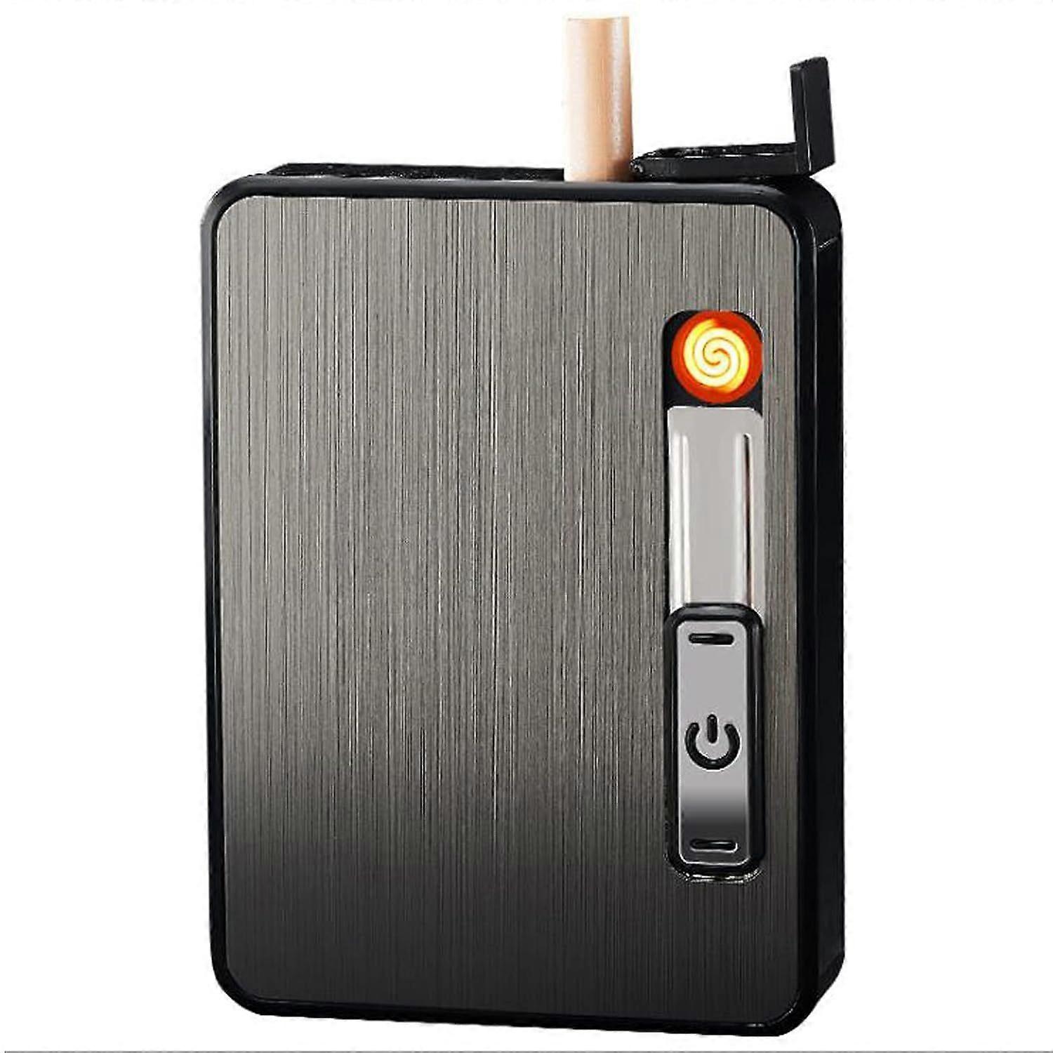 Cigarette Case with Lighter, Automatic Ejection Box Holder for 10 Regular Size Cigarettes, Built in Electric Lighters USB Rechargeable