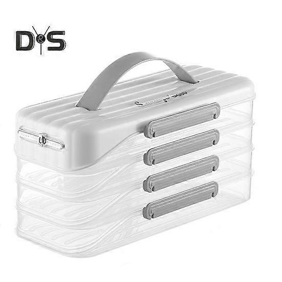 4-layer Dumpling Box with Spoon & Mold Stackable Dumpling Case with Lid Handle Date Dial Transparent Food Storage Containers Set for Kitchen Fridge