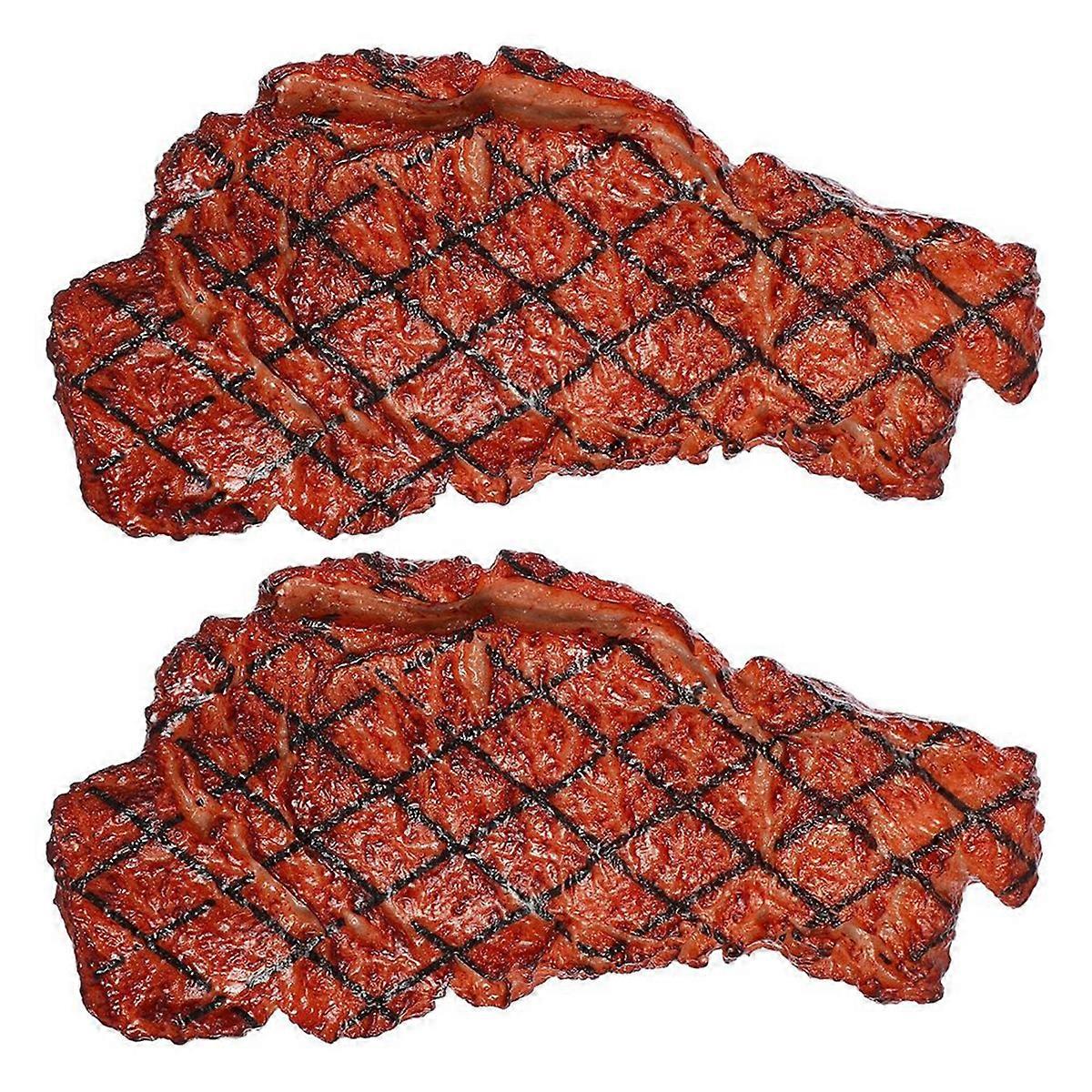 2Pcs Artificial PVC Steak Simulation Food Model Cooked Roast Beef Meat Home Kitchen Market Display P