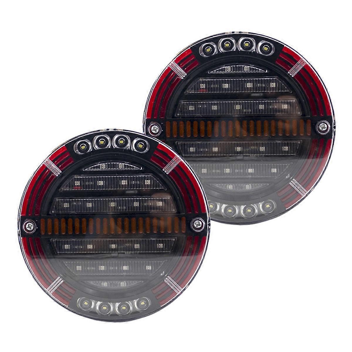 2pcs Round LED Trailer Tail Light with Brake Light DRL Flow Turn Signal Lamp Car Truck Ships Bus Boa