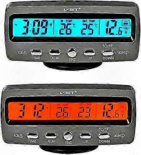 4-in-1 Car LCD Digital Display for Voltage, Temperature Monitoring with Alarm Clock Function