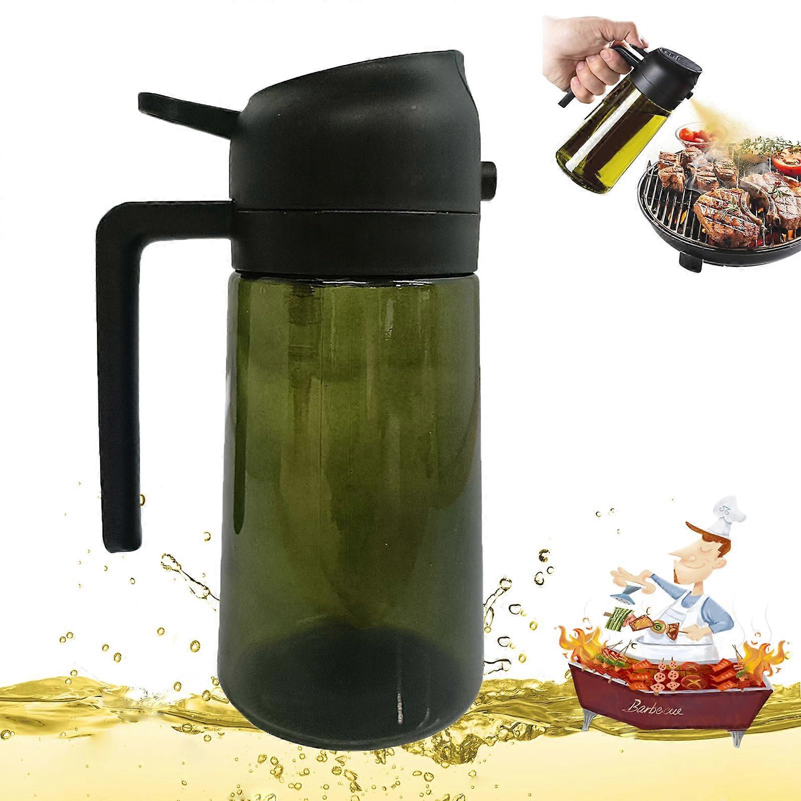 2 In 1 Oil Dispenser And Sprayer Bottle, Black Olive Oil Dispenser for Kitchen, Salad, Frying, BBQ, Light-Blocking Design