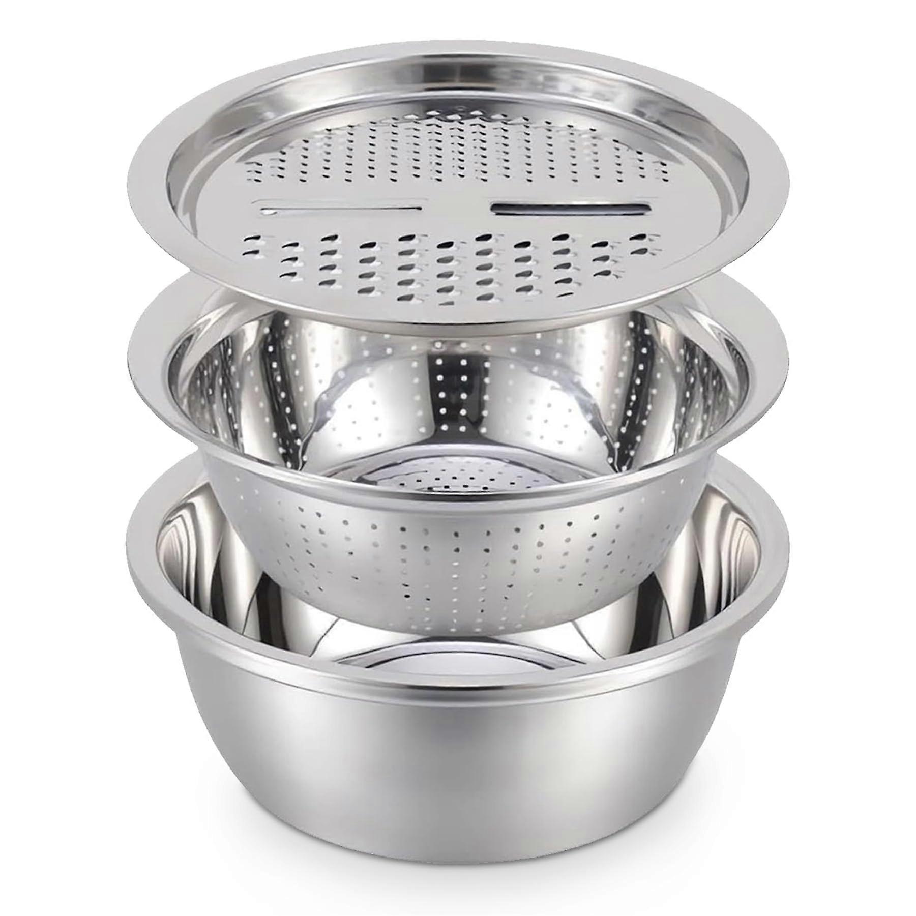Germany Multifunctional Stainless Steel Basin 12 Inch - 3 In 1 Grater Colander Strainer Set for Kitchen Use