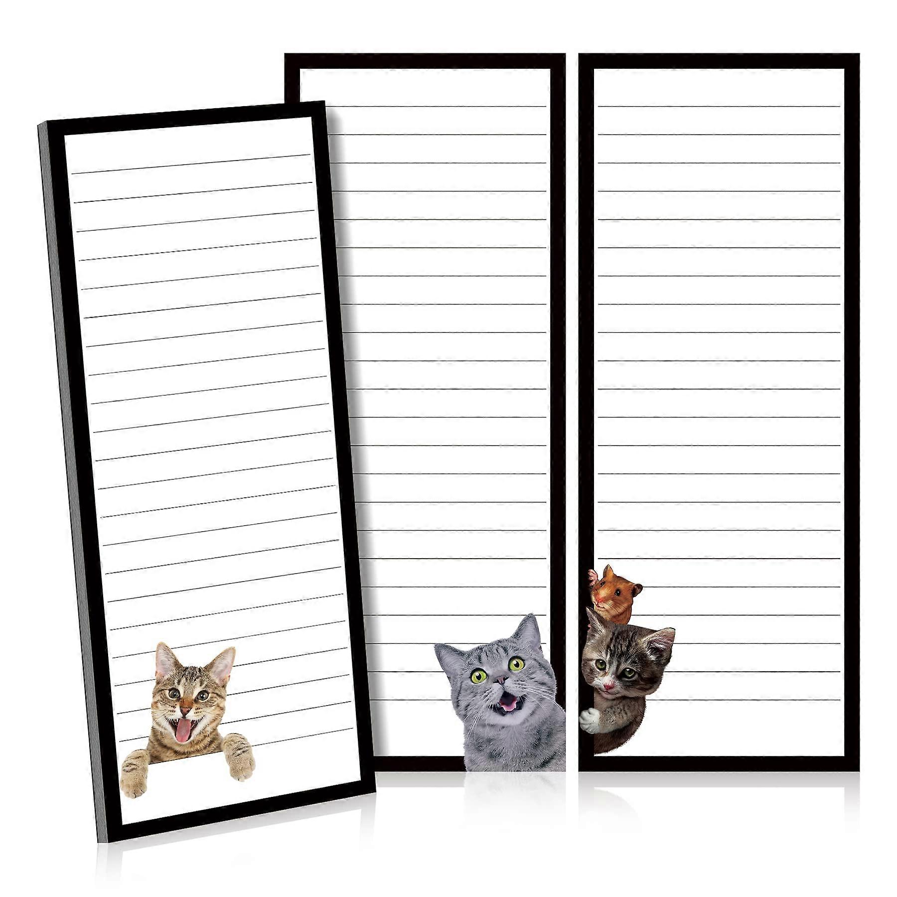 Magnetic Fridge Notepads 3-Pack, Large 3.5x9 Inch, 60 Pages Per Pad, Grocery List, To-Do, Reminders, Recipes, Notepad And Scratch Pad, Cat Design