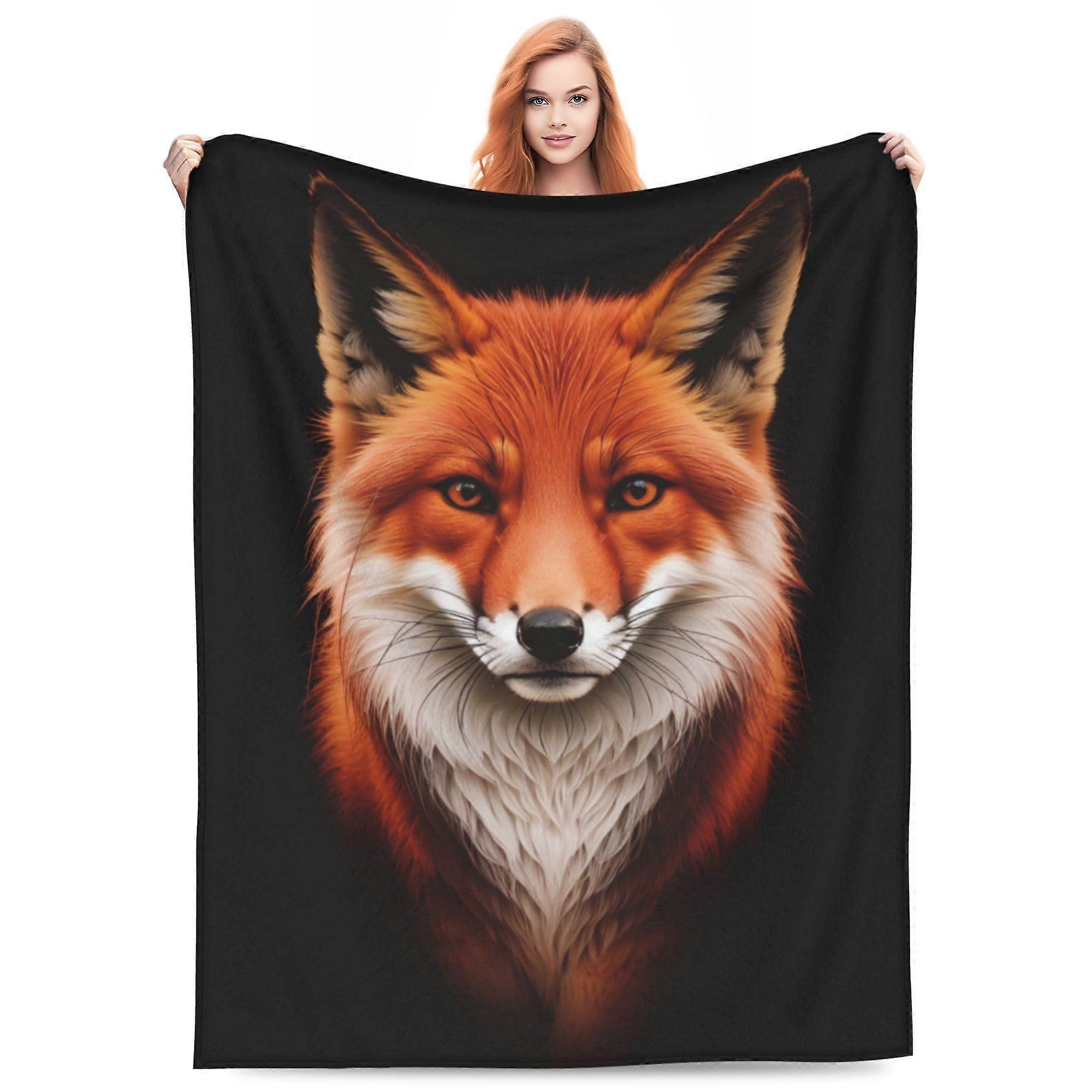 Fox Blanket for Kids and Adults, Soft Warm Lightweight 60x80in Throw Blanket with Cute Forest Foxes and Orange Eyes for Sofa and Bed