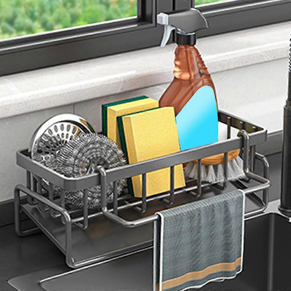 Kitchen Sink Drenage Shelf Organizer With Towel Removable Shelf, Soap Sponge Holder, Over Sink Rack, Sink Storage