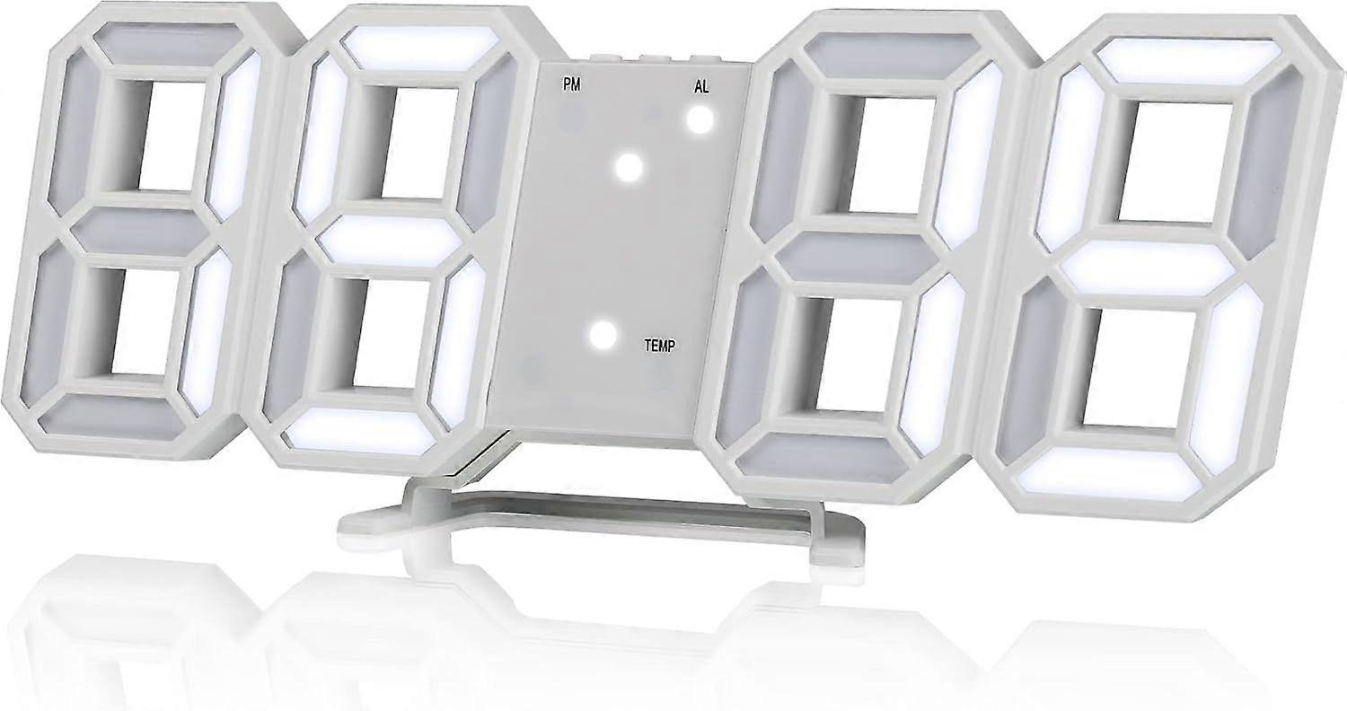 USB Port Digital LED Wall Clock - Dimmable Lighted Clock with Cal