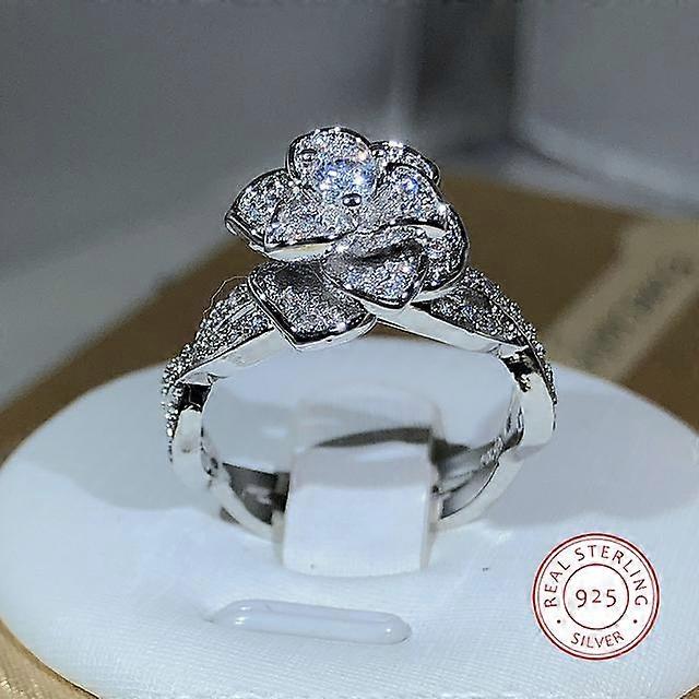 925 Argint Sterling Împletit Tridimensional Trandafir Inel Alb Zircon Complet Diamant Doamnelor Temperament Bijuterii Elegante