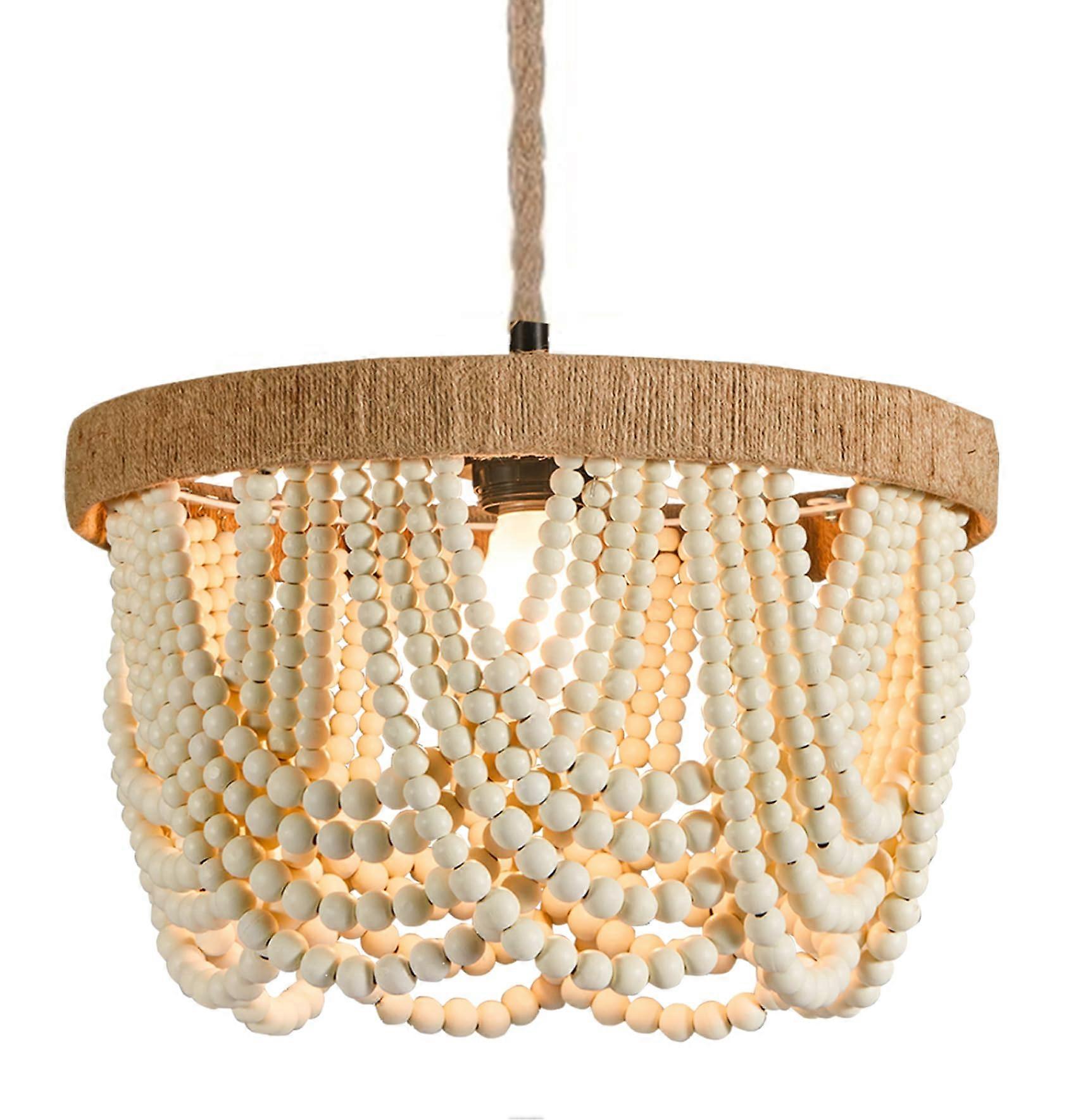 Plug in Hanging Lamp, Wood Beaded Pendant Light with Plug in Cord, Boho for Bedroom Kitchen