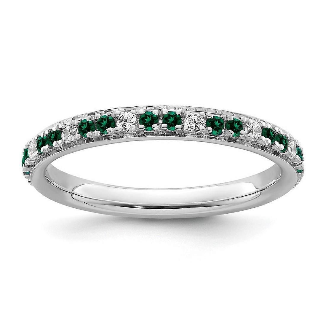2.5mm 14k White Gold Stackable Created Emerald and Diamond Ring-Stackable-Ring for Women - Ring Size: 5 to 8