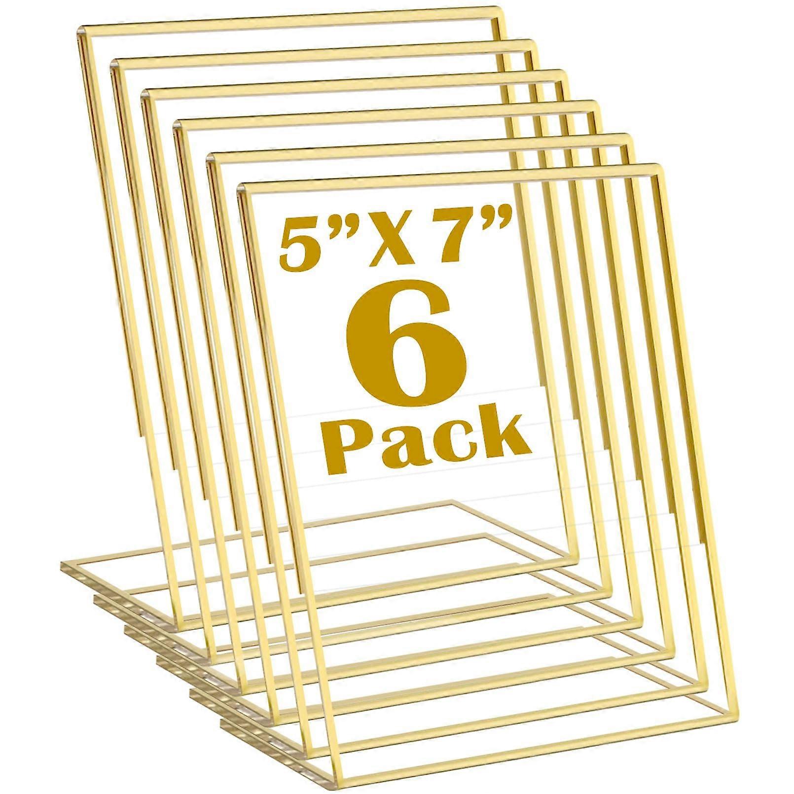 6 Pack Acrylic Sign Holder,5x7'' Acrylic Gold Frames Table Display,Clear Slant Back