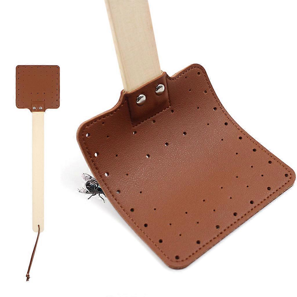 Fly Swatter Strong Leather Fly Swat Insect Wasp Pest Control with Long Flexible Handle Heavy Duty Fly Swatters 棕色取代了黑色变得时髦起来。 Brown