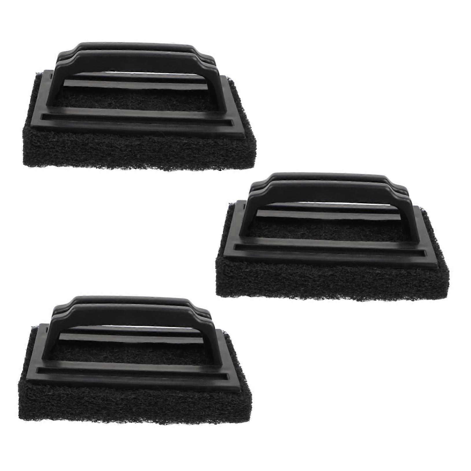 Grill Cleaning Brush Set Of 3, Flat Grill Scrubber, Trough Scraper, Grainy Scouring Pads, Clean Cloths, Black