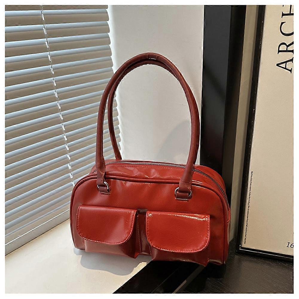 New Style Underarm Bag Commuter Handbag Niche Design Double Pockets Stylish Shiny Shoulder Bag