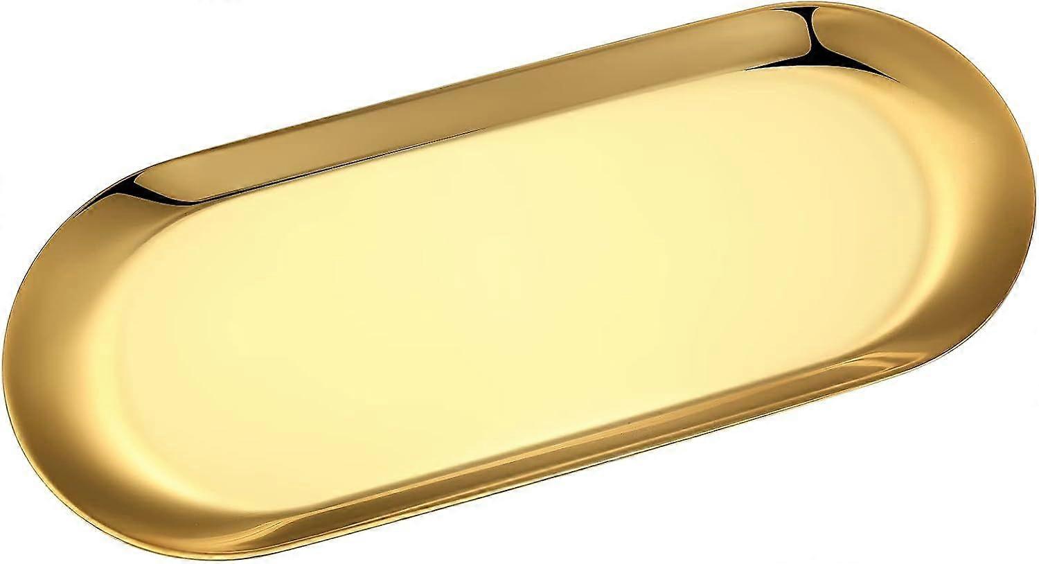 Gull Oppbevaringsbrett, Rustfritt Stål Serveringsbrett, Buffétallerkener For Kosmetikk Arrangør For Kakesmør Stearinlys Dekorasjon - 30x12 cm