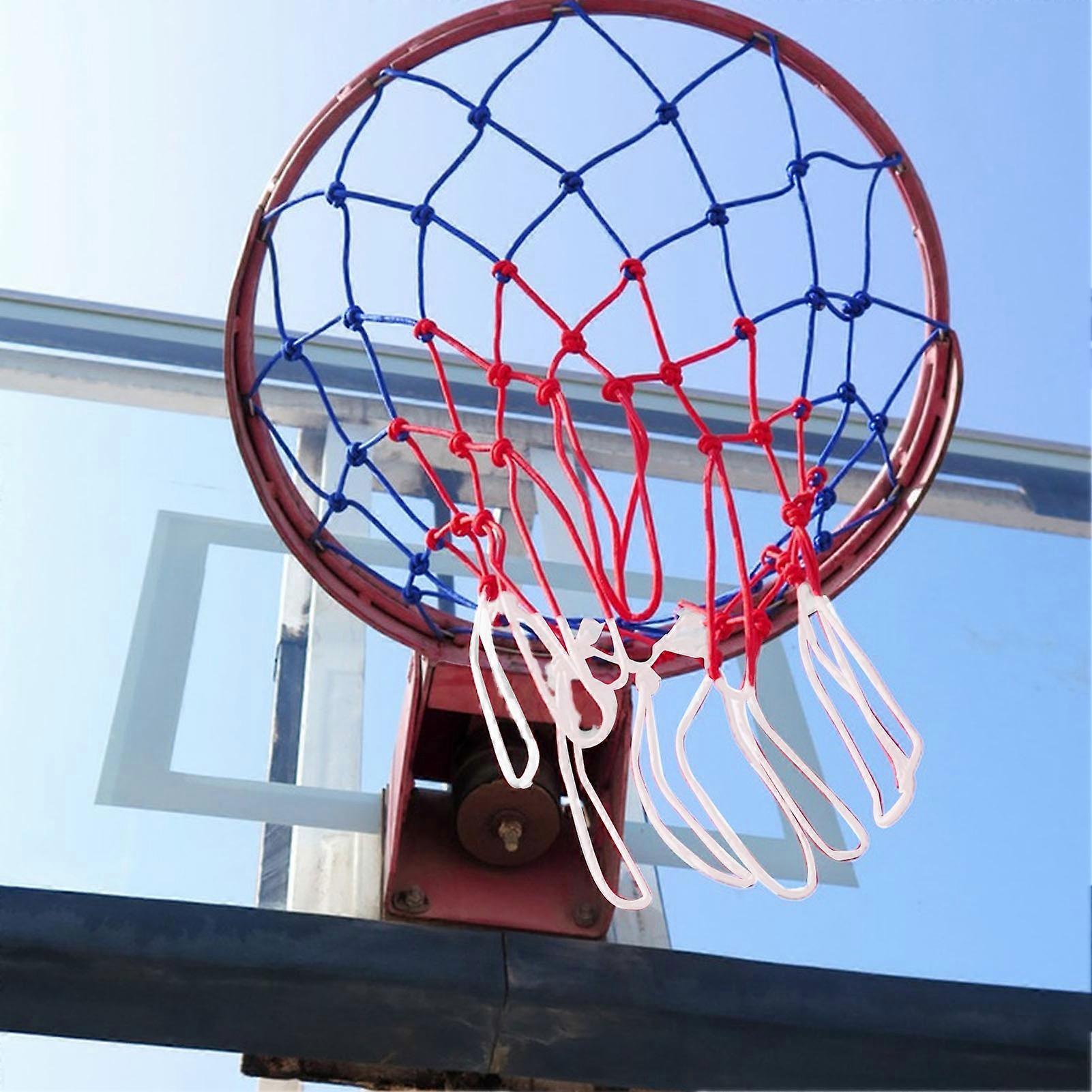 2pcs Heavy Duty Basketball Net Replacement White Red Blue Color Splicing Basketball Hoop Net
