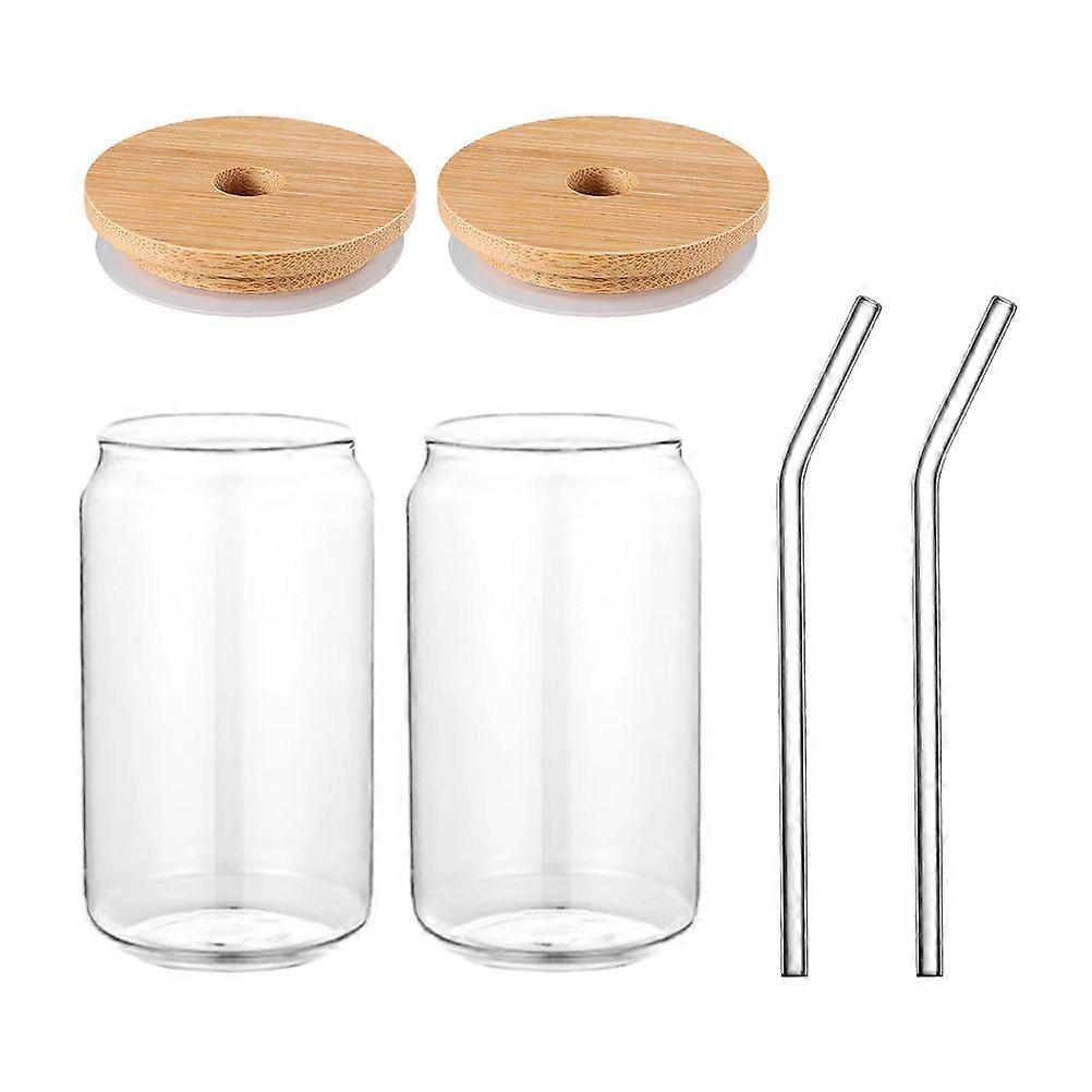 2 Sets of Clear Glass Mugs with Lid and Straw Lovely Glass Drinking Cups(Random Style)