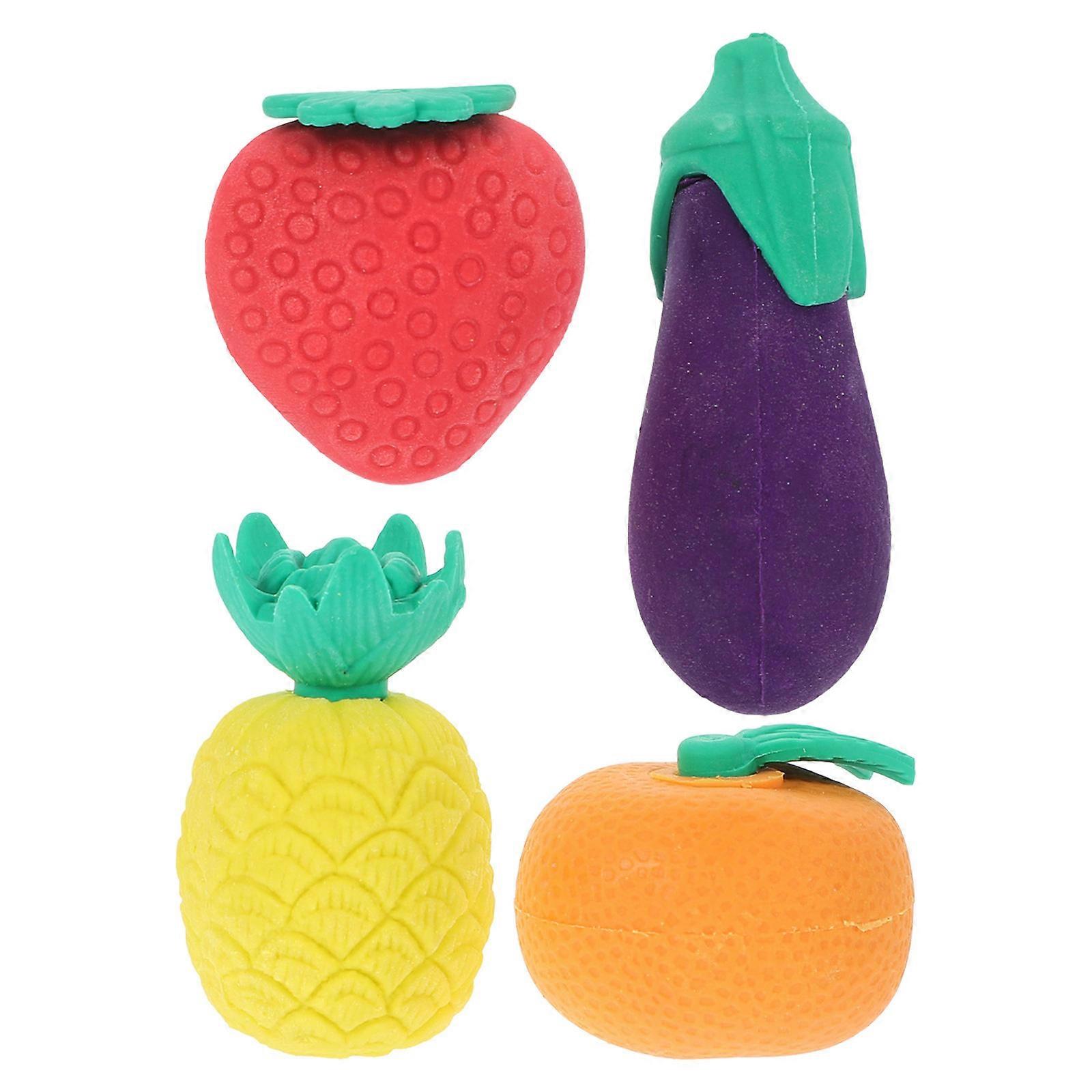 Fruit Shaped Erasers Mini Adorable Small Multi-Colored Erasing Pencil Handwriting 4Pcs