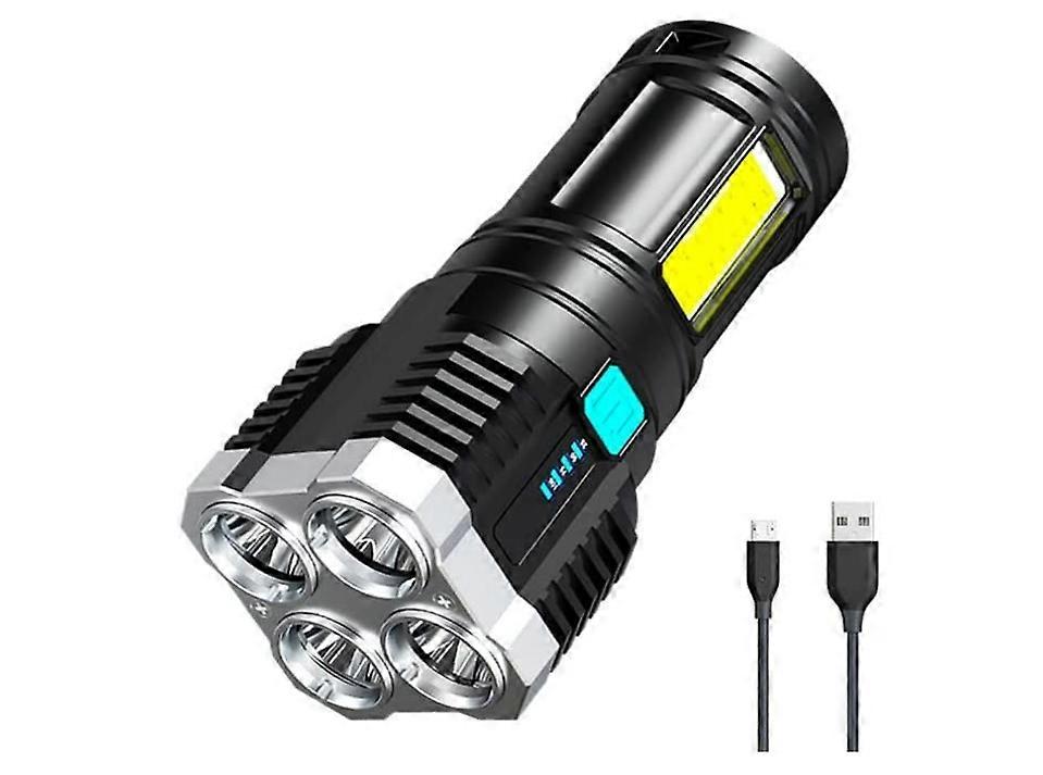 LED Flashlights, Super Bright Four Core Handheld Flashlight, 4 Modes Spotlight With COB Sidelight, Waterproof(Black)