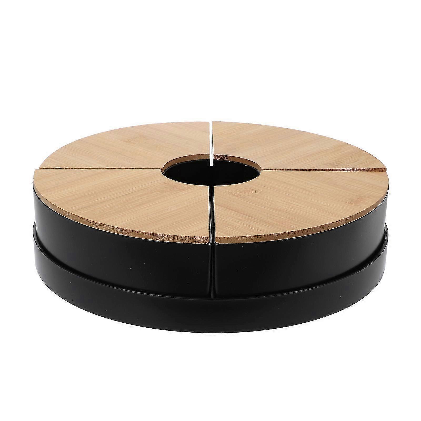 Black Sectioned Round Snack Tray Dried Fruit Storage Box 26x26x7cm