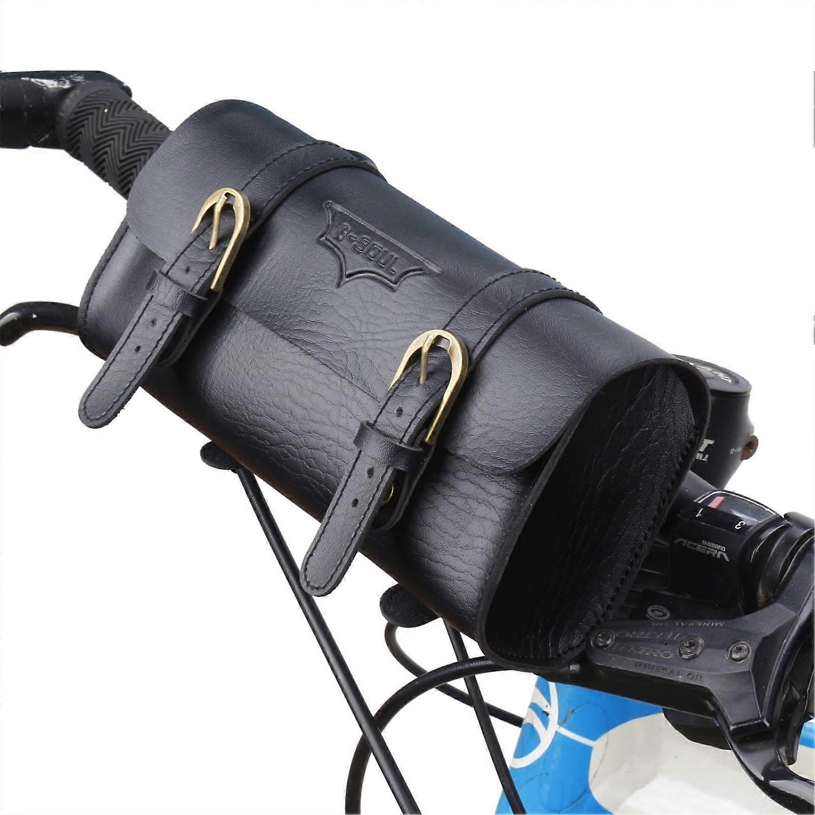 Bicycle Leather Frame Bag - Portable Handlebar Storage Bag for Tools, Phone & Keys - Black Mountain Cycling Accessory