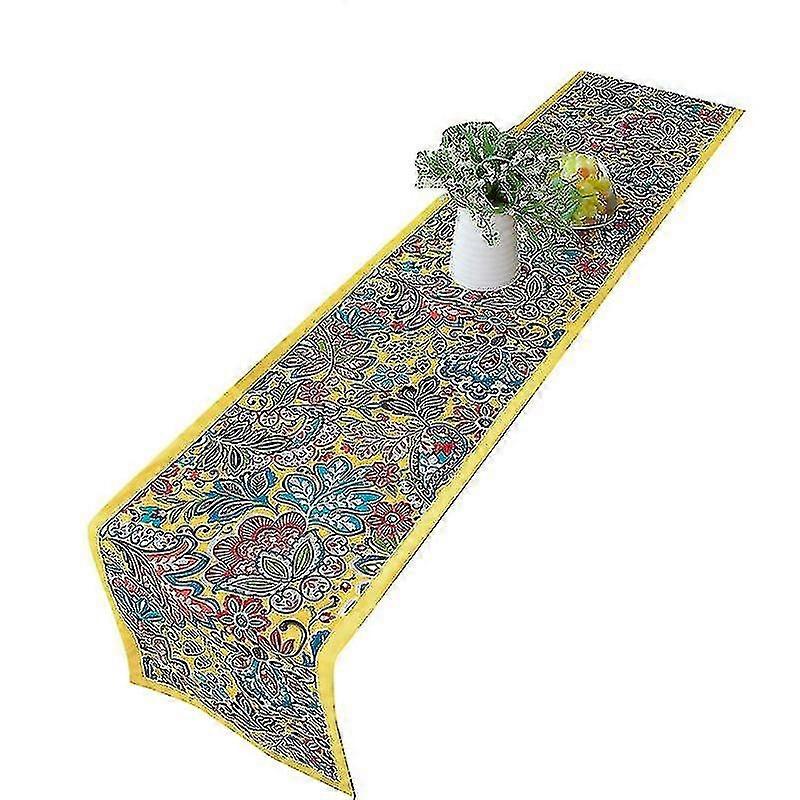 Cotton Table Runner with National Flora Print for Holiday Party Desk Decoration