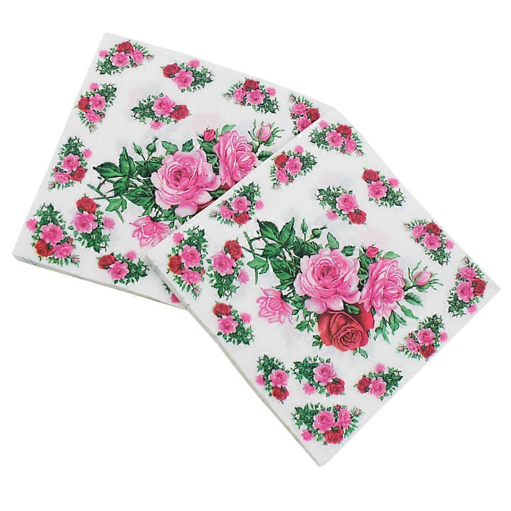 מפיות פרח פרחוני מפית ארוחת צהריים ציוד חתונה ורוד 33x33 ס"מ מרובע 20 יחידות