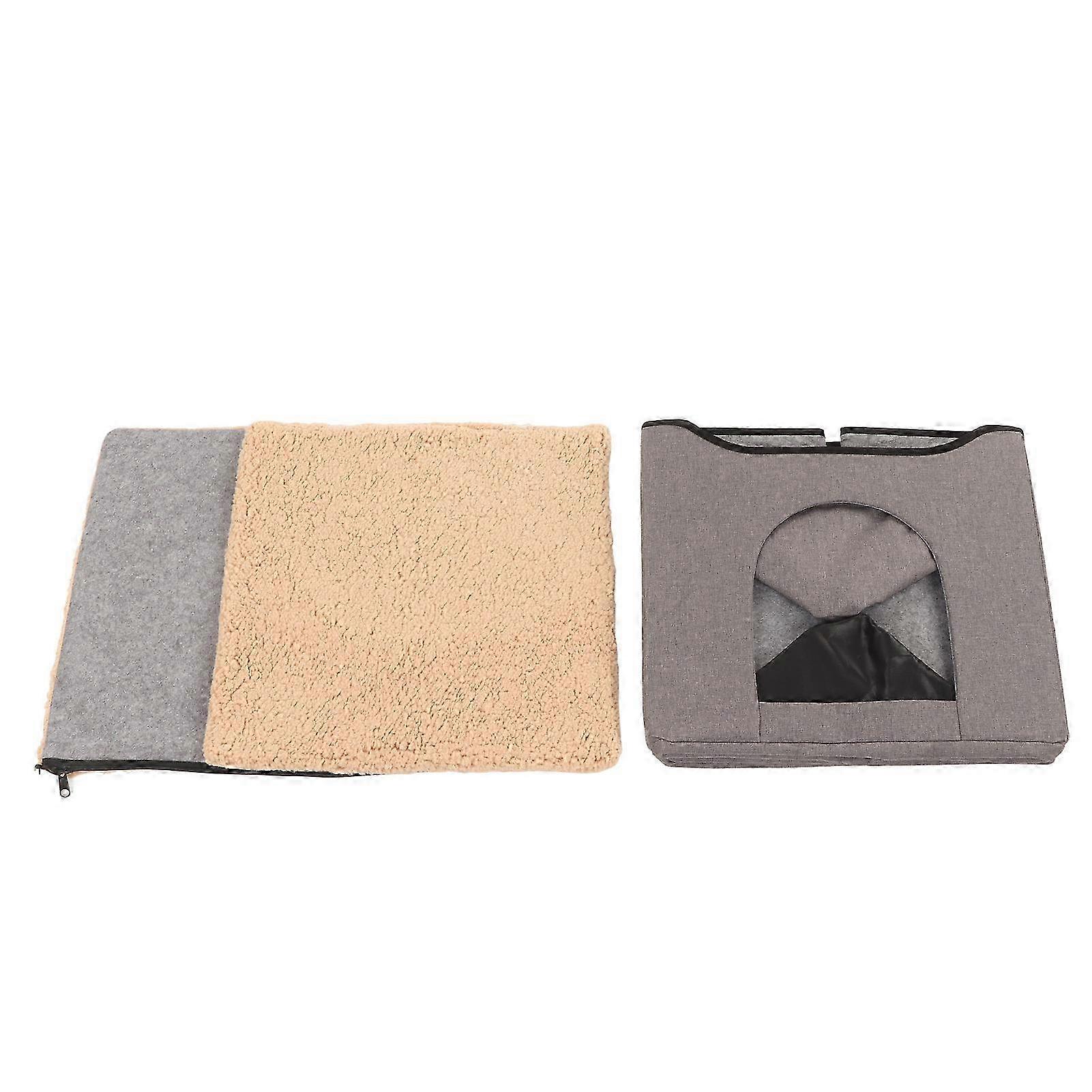 Foldable Dual Purpose Enclosed Cat Cube Villa with Soft Mat for All Seasons in Grey