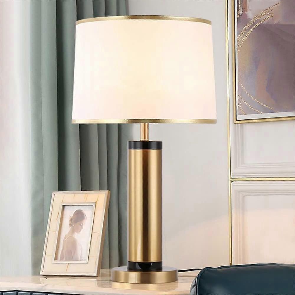 Living Room Table Lamp with Fabric Shade and Metal Base, 52 cm Vintage Style Decorative Lamp with E27 Socket, White