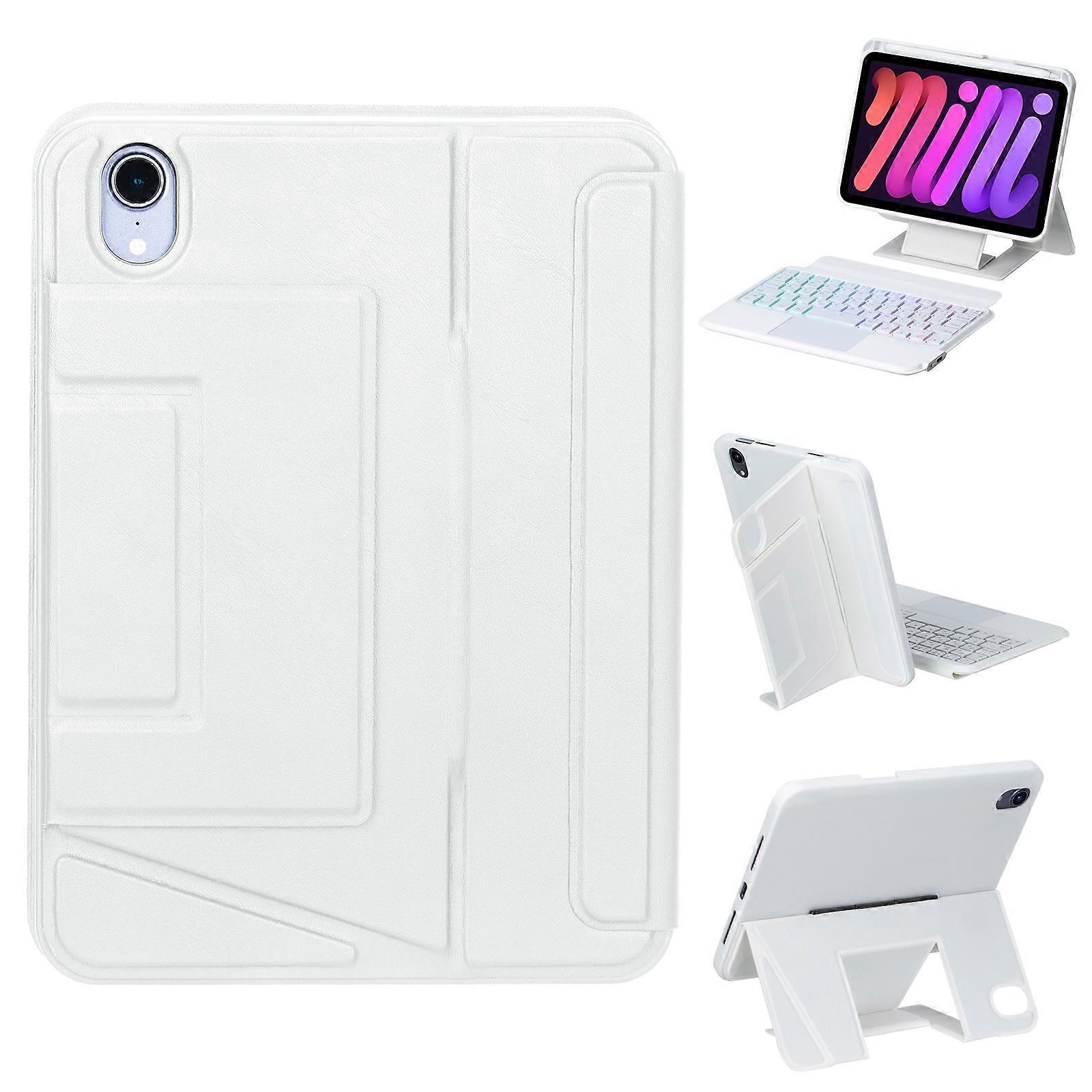 Housse de protection HY-06B pour iPad mini (2024) / (2021) Étui en cuir Clavier amovible rétroéclairé compatible Bluetooth avec support flottant - Blanc
