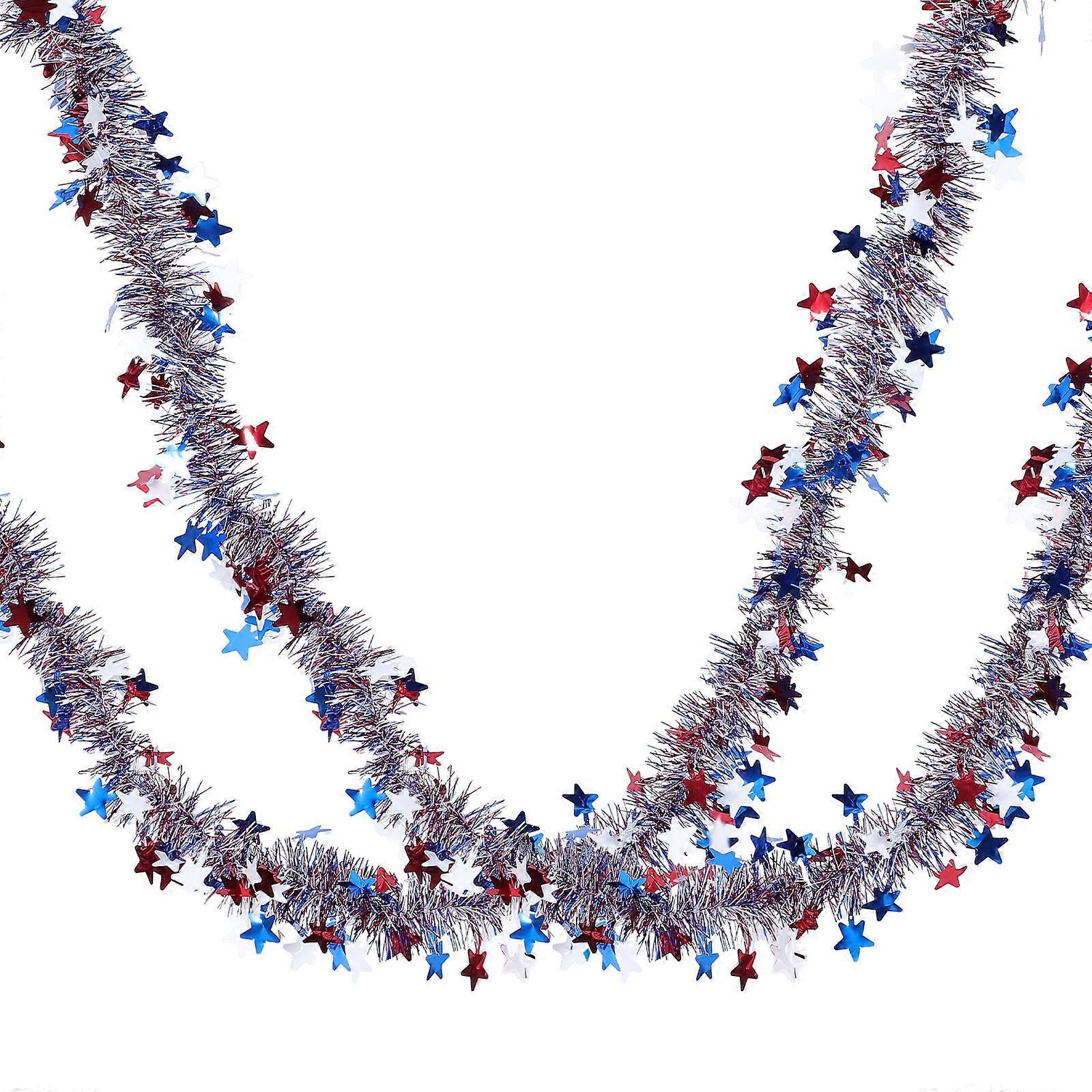 Patriotic Tinsel Garland Set for Independence Day Star Decorations Party Hanging Ornaments for July 4th Celebrations
