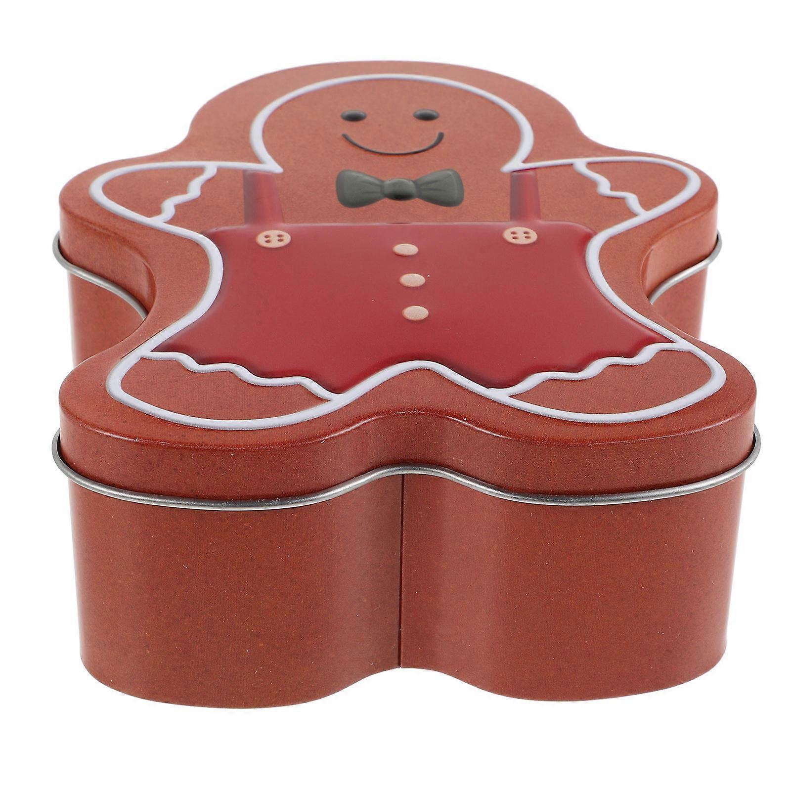 Festive Gingerbread Man Airtight Cookie Tin Storage Jar for Christmas Treats, Party Favors & Holiday Decorations – Tinplate Design