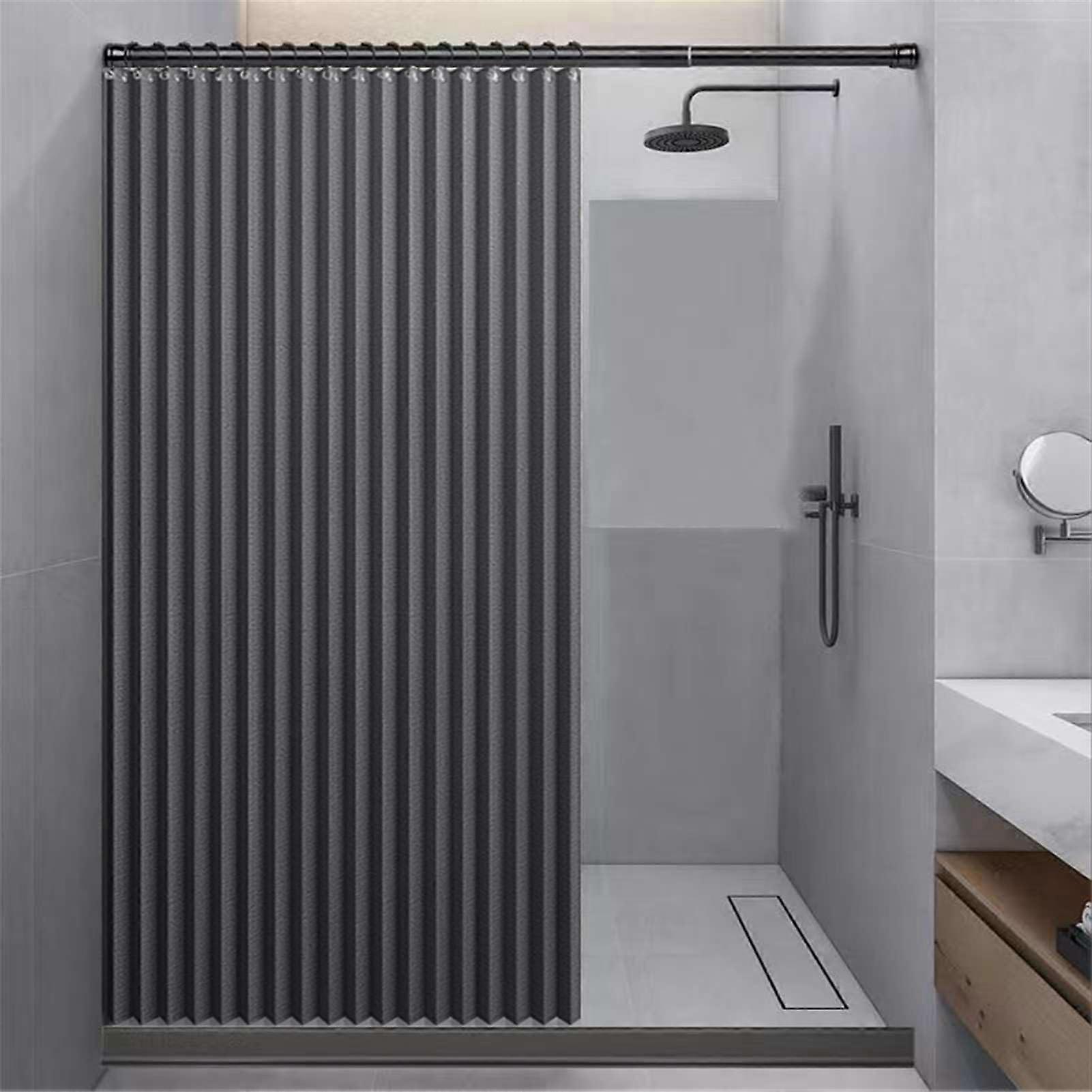 Foldable Shower Curtain Weight Anti Mould Waterproof Linen with Hooks, Grey, 100x200cm