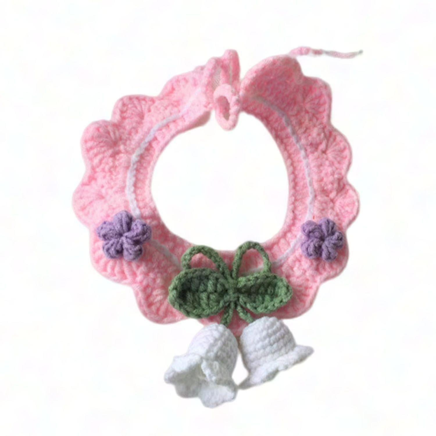 Soft Comfortable Knitted Pet Collar With Bluebell Flower