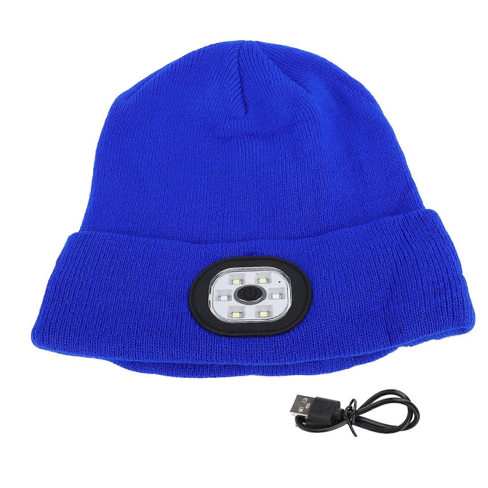 Bluetooth Music Hat with LED Light, Rechargeable, Warm Knit for Night Running, Blue