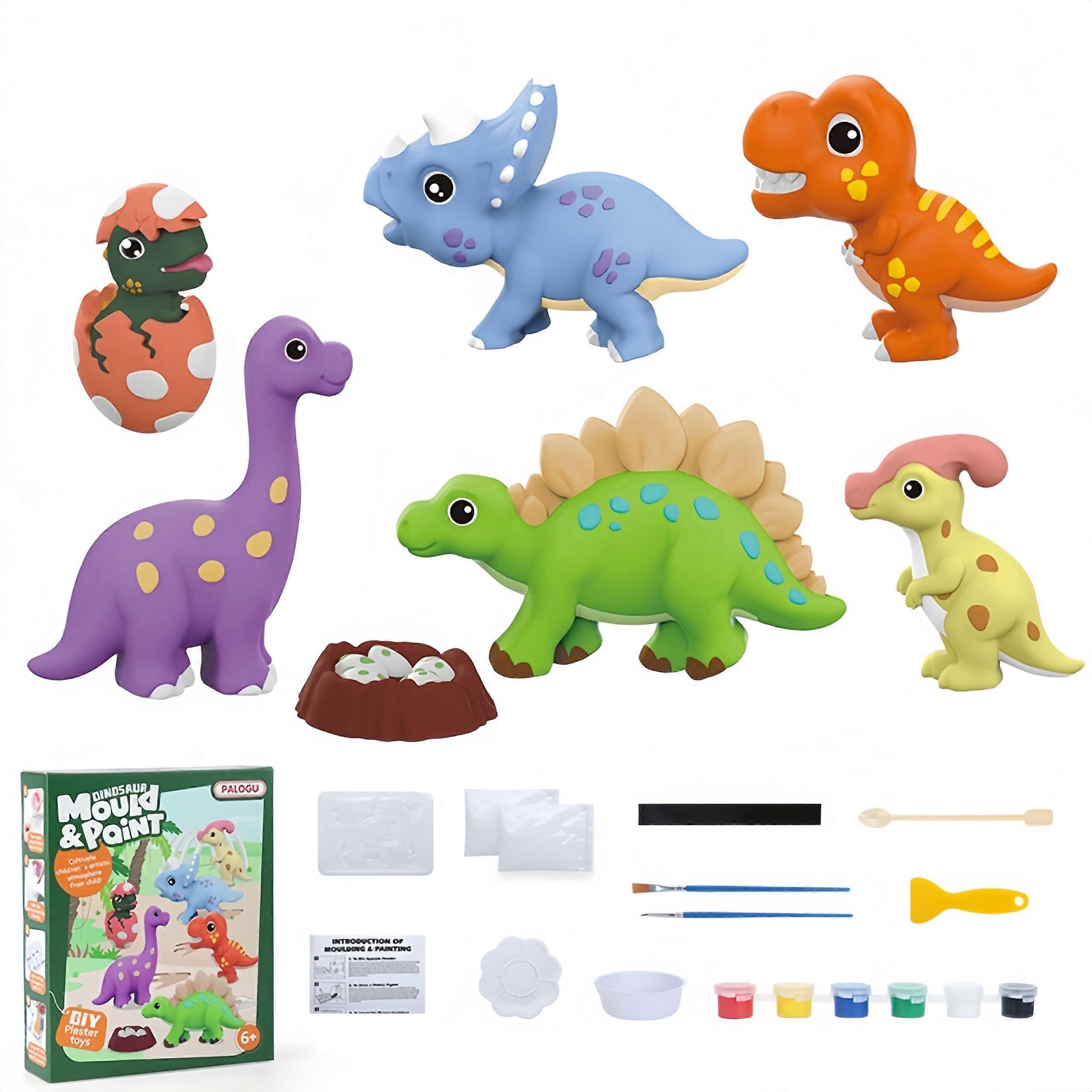 Dinosaur Plaster Casting and Painting Set for Kids, 7 Unique Dinosaur Shapes, Non-Toxic Plaster Powder and Paints