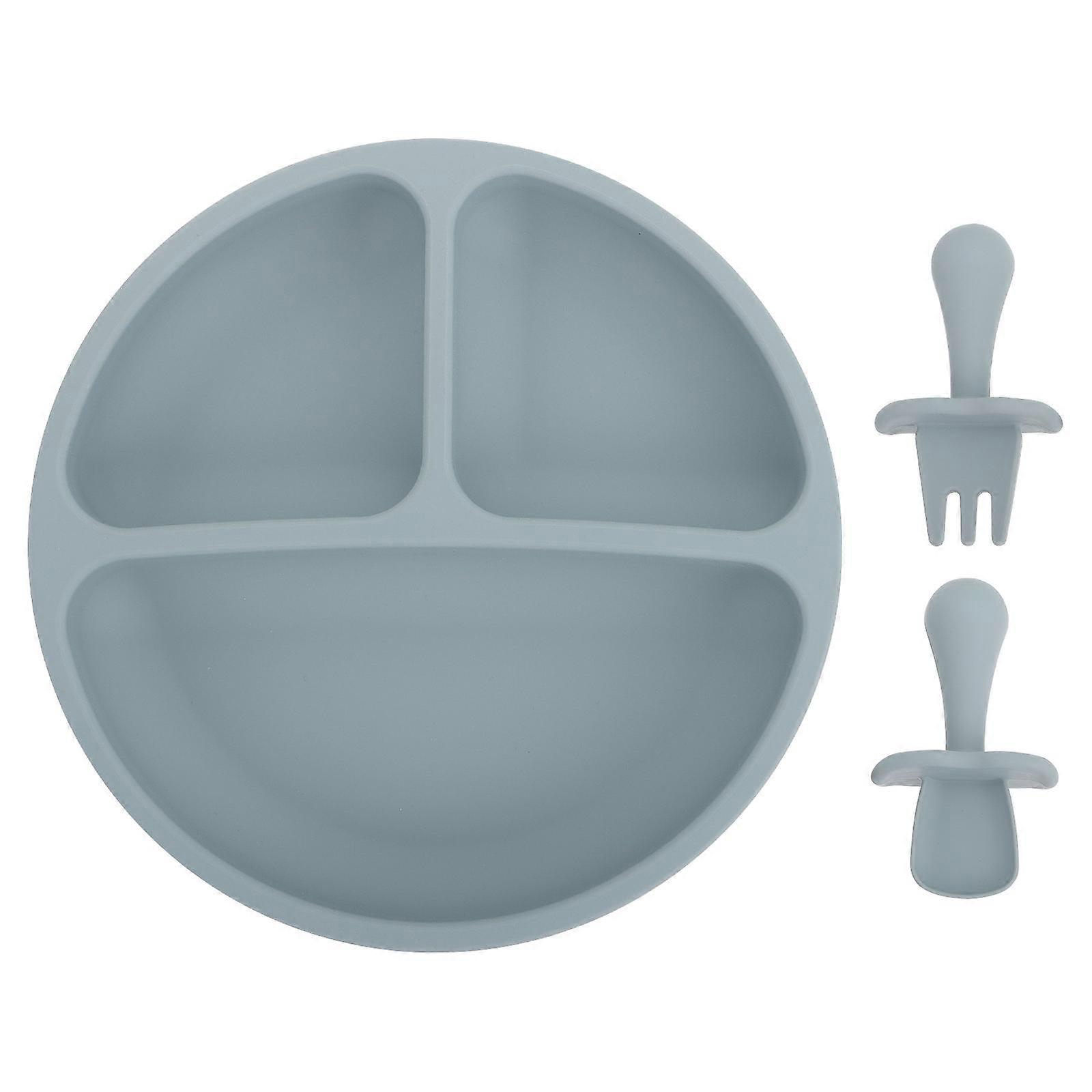 1 Set Tableware Silicone Divided Dish with Toddler Fork and Spoon