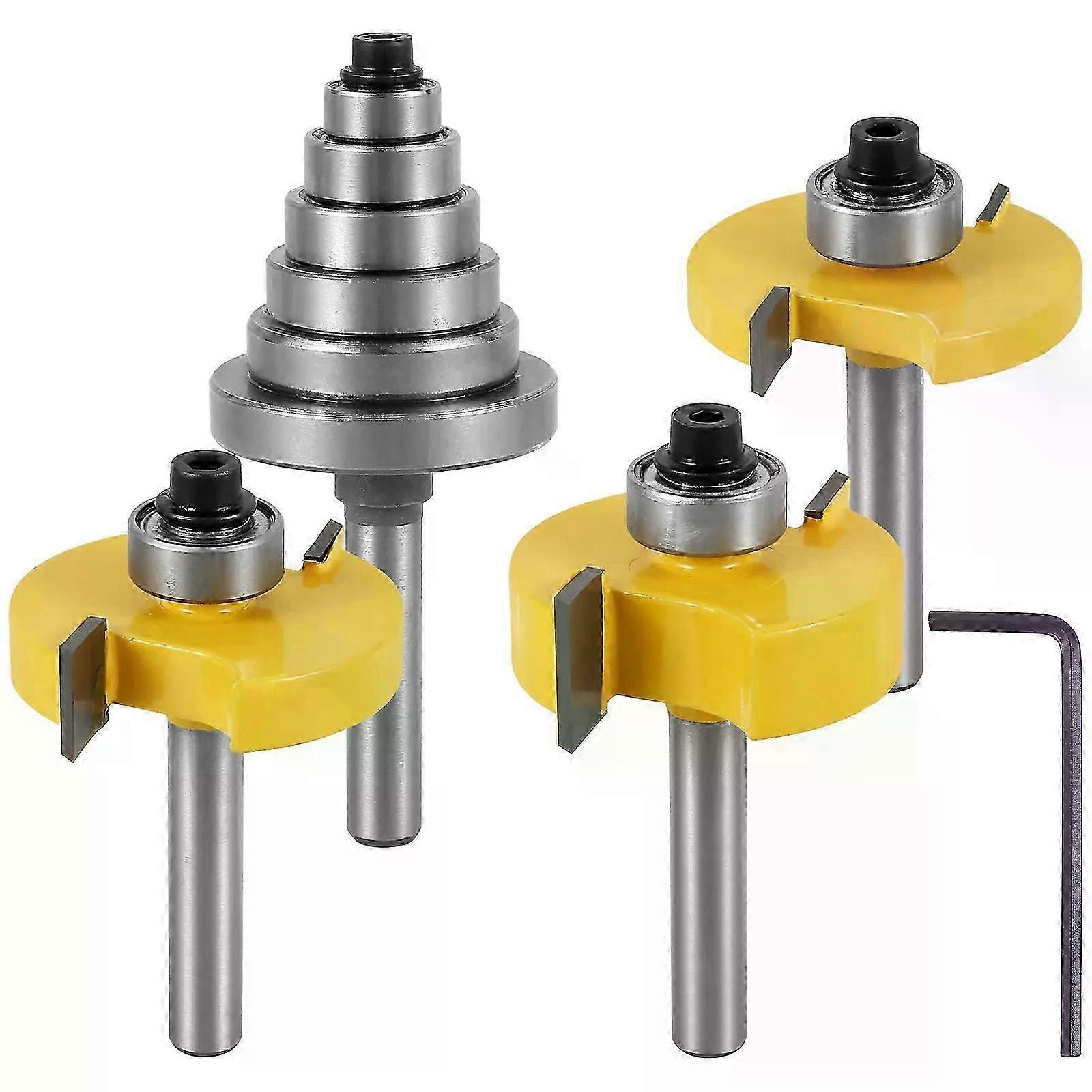3Pcs 1/4 Inch Shank Rabbet Router Bit Set Carbide Wood Rabbeting Router Bit with 6 Interchangeable Bearings Professional