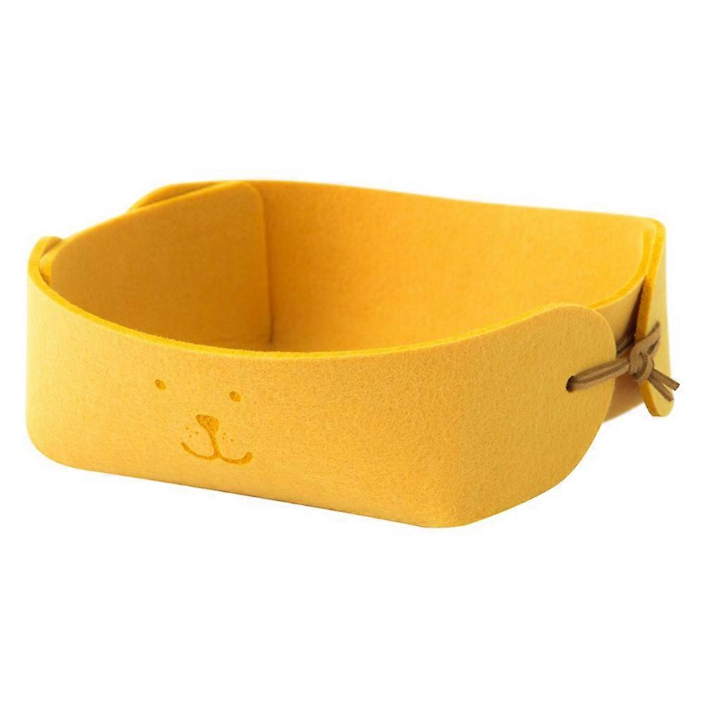 Square Felt Storage Basket For Home Office Keys Stationery Organizer Yellow 7.1×7.1×2.4In Simple Design 1Pack
