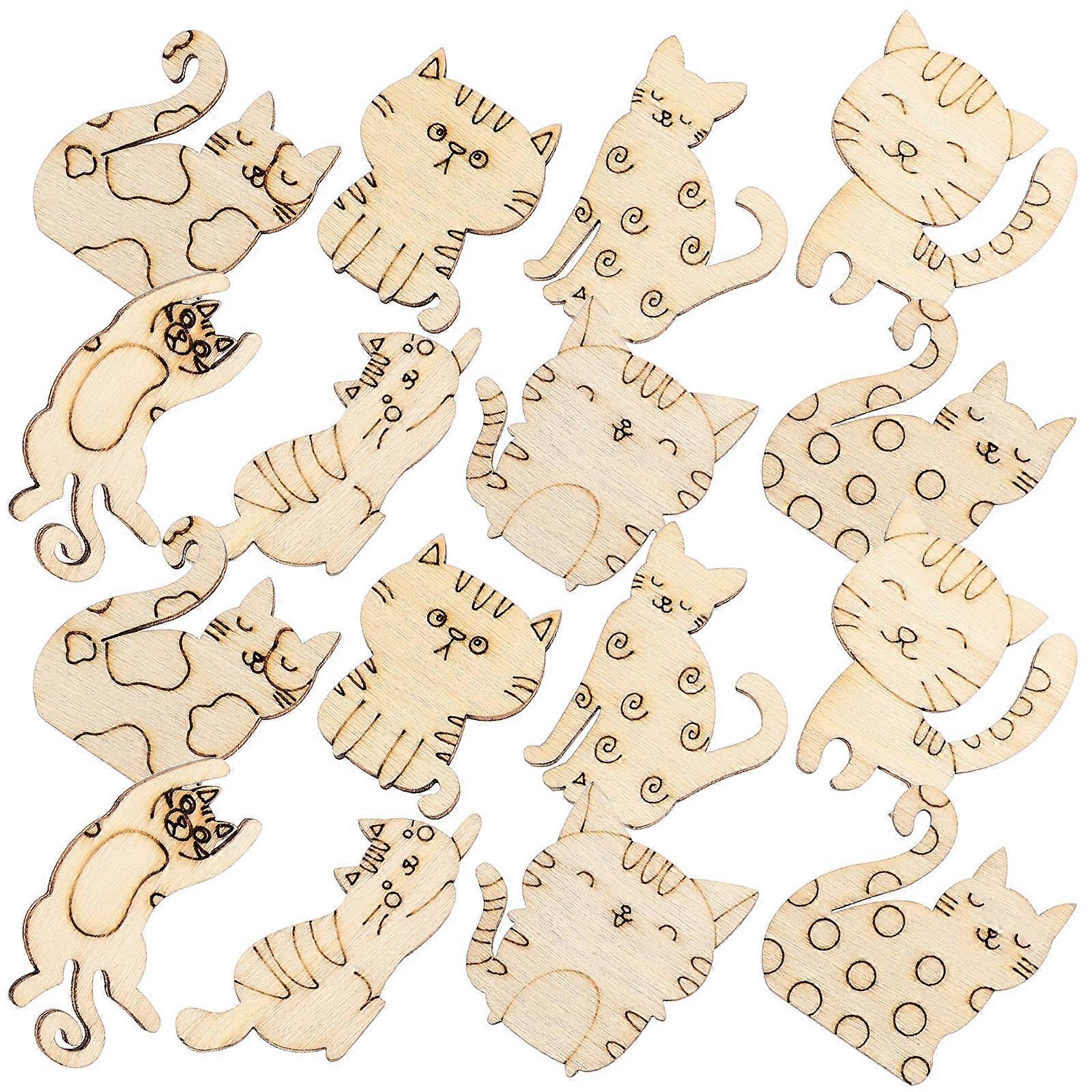 100pcs Unfinished Wood Cat Cutouts for Kids, DIY Craft Slices for Creative Projects, Beige Wooden Figures, Ideal for Hand Painted Decorations