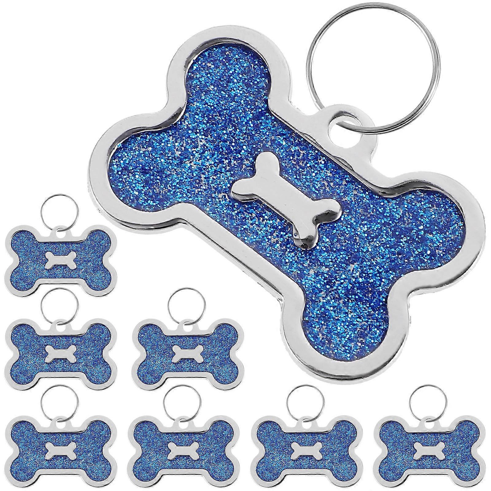 Blue Zinc Alloy Pet Identity Tags with Bone Shape Design for Cats and Dogs 8pcs