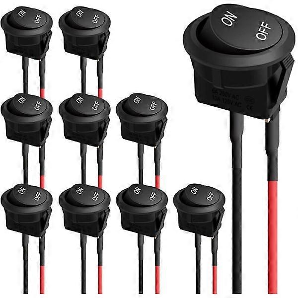 10 pcs. Round rocker switch, on/off rocker switch, 12V 6A/250V switch.
