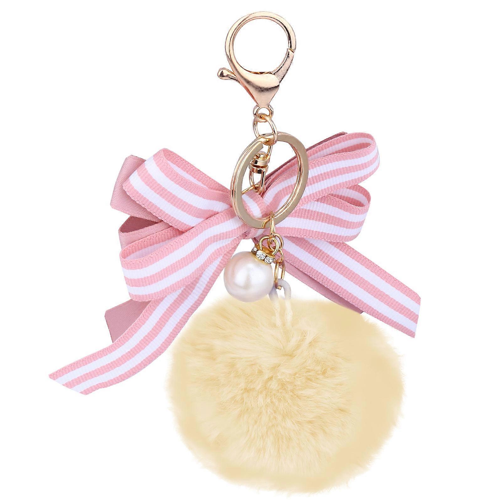 Creative Key Ring with Adorable Yellow Plush Ball Bow Design for Bag Decor 1Pc