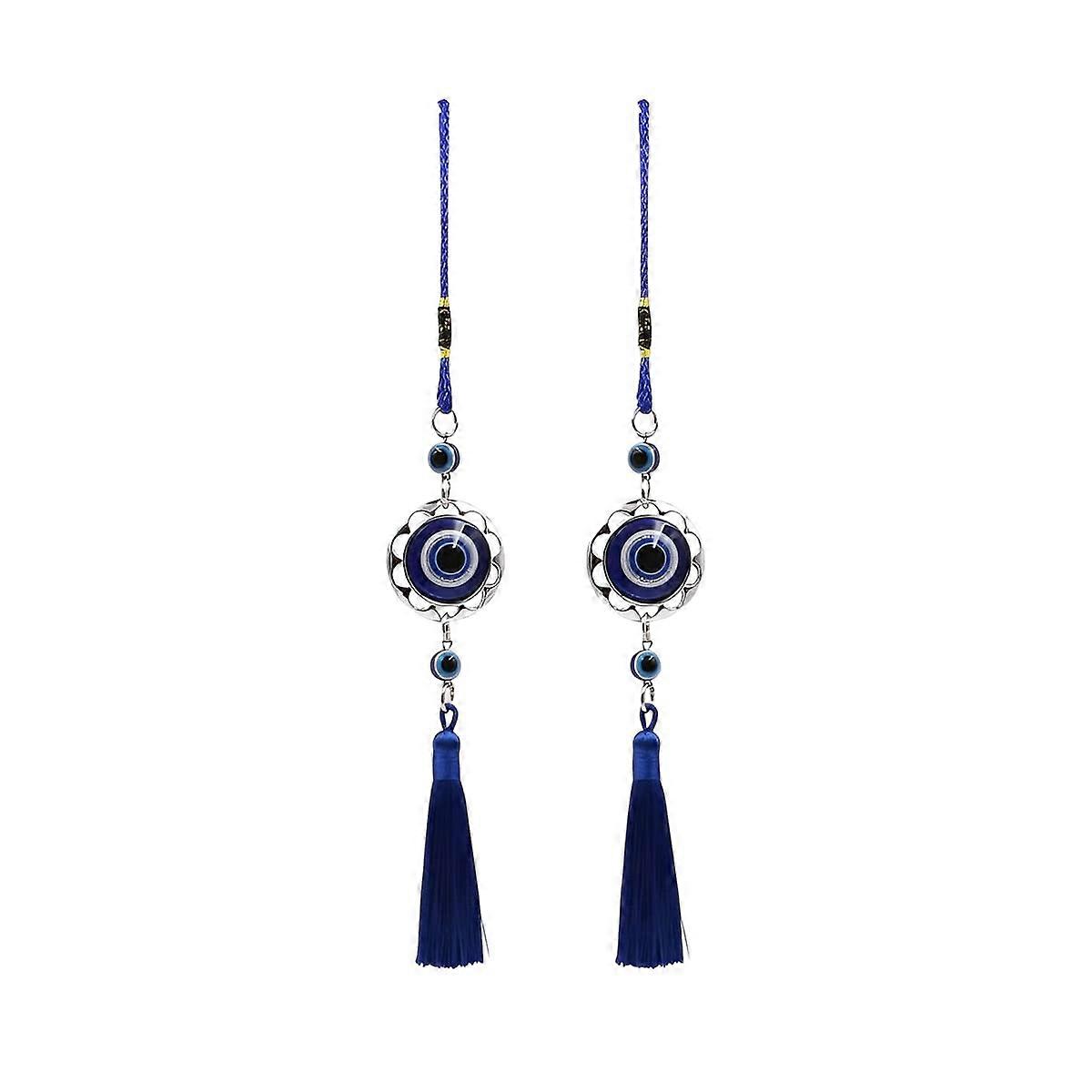Evil Eye Car Ornament for Rear View Mirror, Blue Evil Eye Car Charm, Circle Bead 26.5 cm, Hanging Home Decor