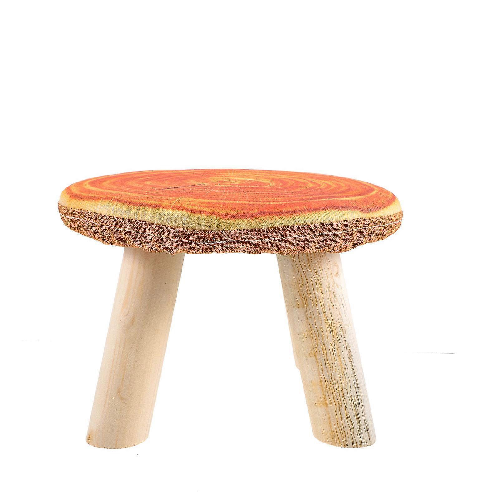 Stool Children Round Stool Home Use Orange Wood Foam Height Adjustment 1 Piece