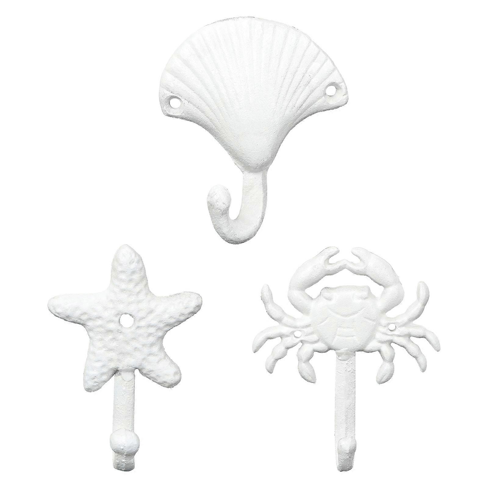 Wall Hook Coastal Towel Hooks: 3pcs Nautical Hooks Crab Sea Shell Shape Robe Key Hat Clothes Hooks Wall Hangers Nautical Beach Wall Decorations