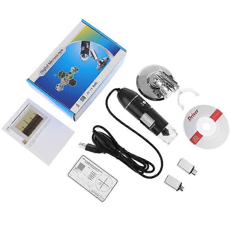 3 in 1 USB Digital Microscope 1600X Portable 2 Adapters Support Windows PC OS X Type-C Micro USB for Phone Magnifier with 8LED