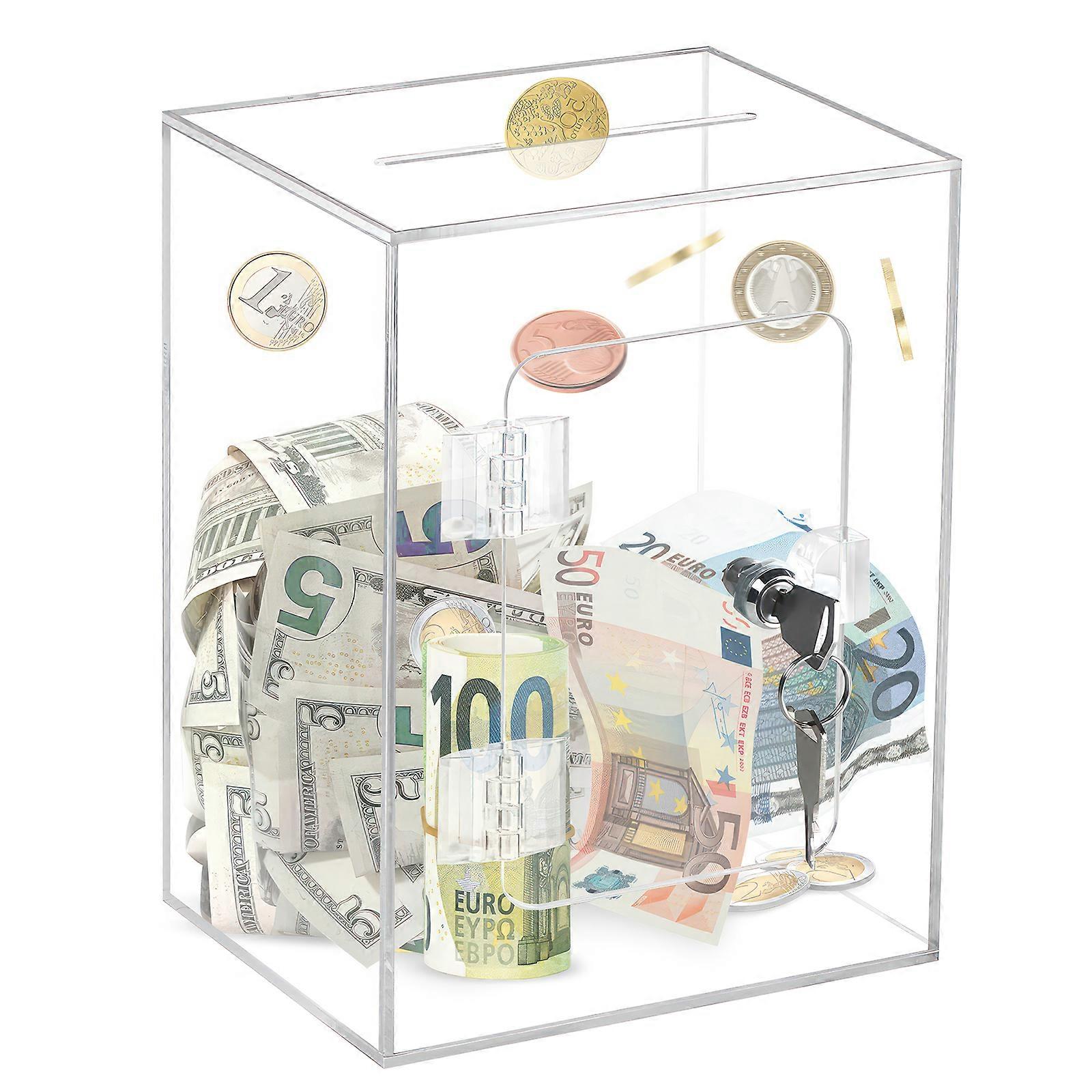Acrylic Locking Money Box Transparent Square