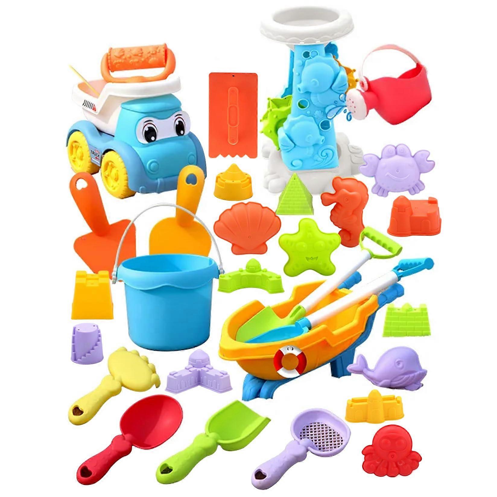 Sand Play Set for Toddlers (30 Pieces), Beach Sand Toys with Bucket, Shovel, Molds, and More for Sandcastle Building