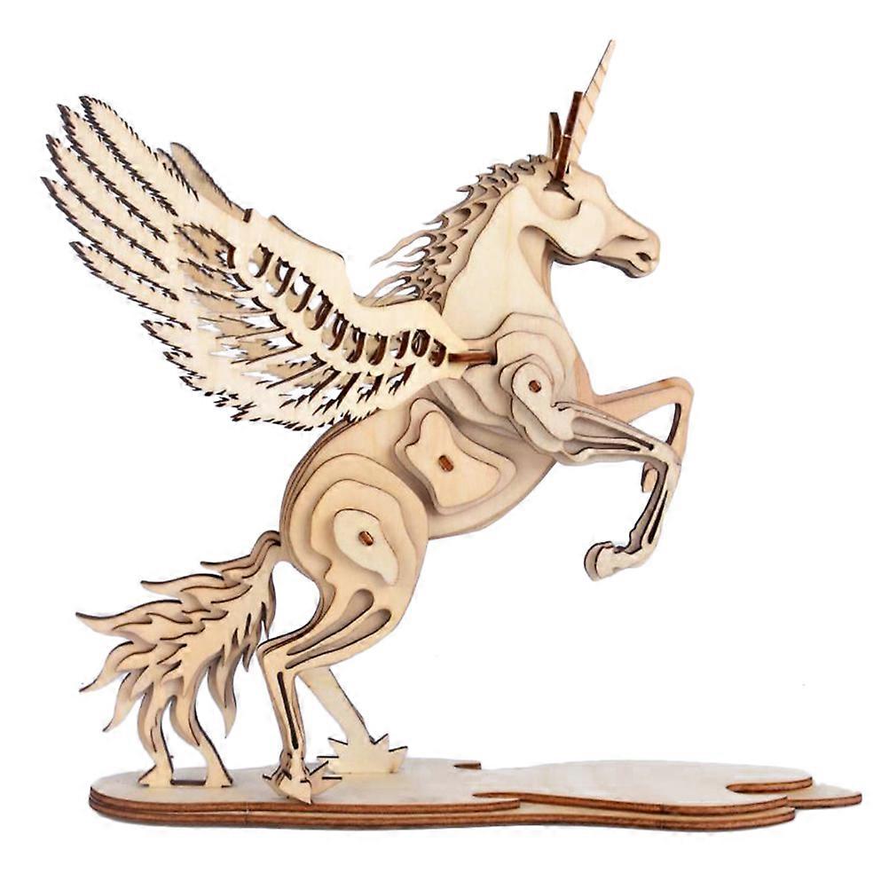 Wooden Unicorn Puzzle Toy Light Yellow for Kids Playing and Educational Use 3d Model